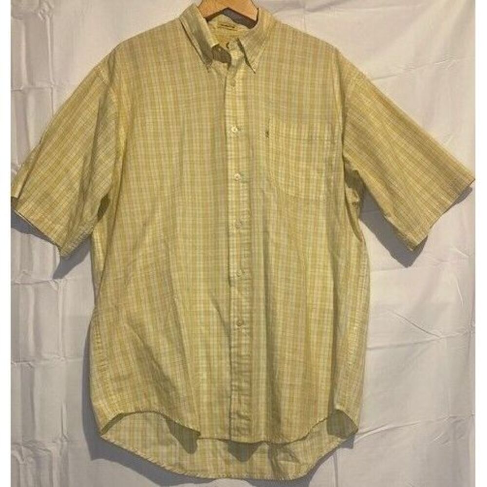 DUCK HEAD Mens LARGE Plaid‎ YELLOW/BLUE Button Down SHORT Sleeve Shirt